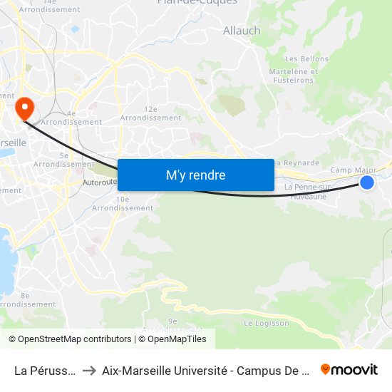 La Pérussonne to Aix-Marseille Université - Campus De Saint-Charles map