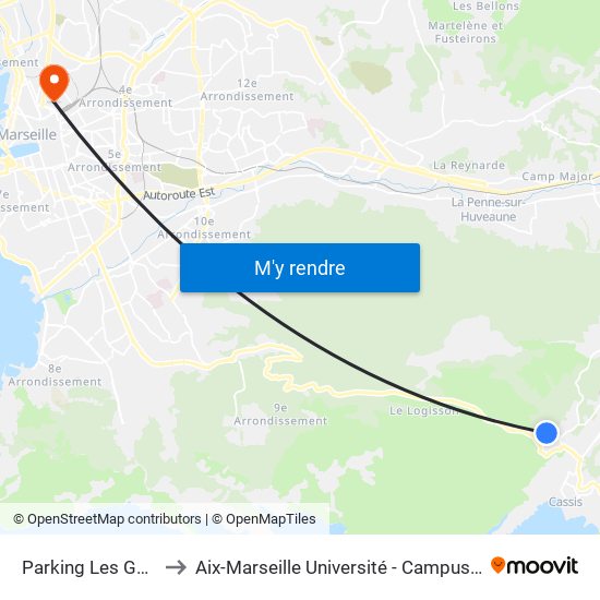 Parking Les Gorguettes to Aix-Marseille Université - Campus De Saint-Charles map