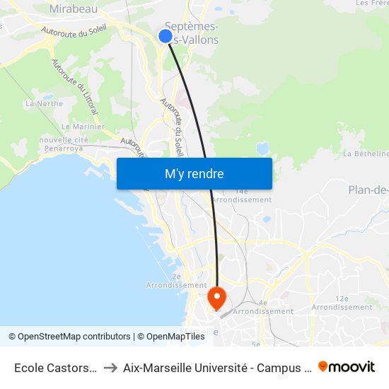 Ecole Castors Isabella to Aix-Marseille Université - Campus De Saint-Charles map