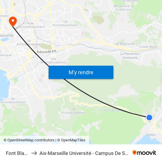Font Blanche to Aix-Marseille Université - Campus De Saint-Charles map