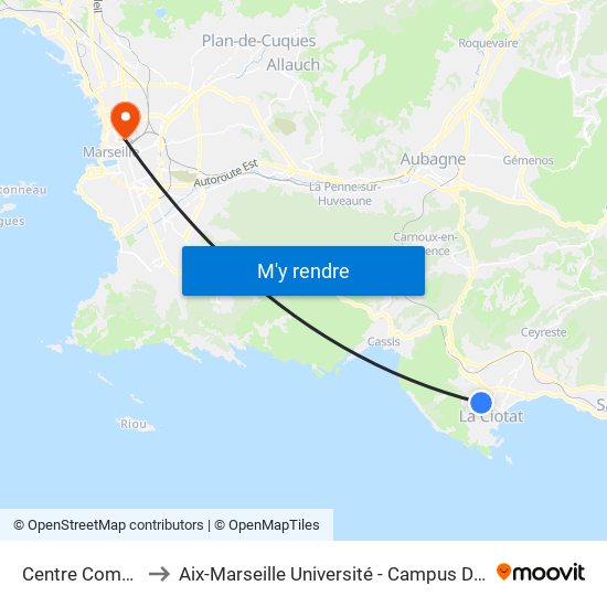 Centre Commercial to Aix-Marseille Université - Campus De Saint-Charles map