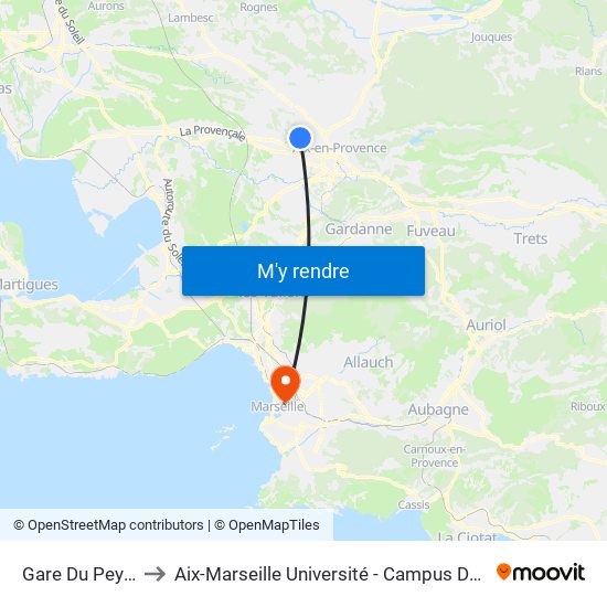 Gare Du Pey Blanc to Aix-Marseille Université - Campus De Saint-Charles map