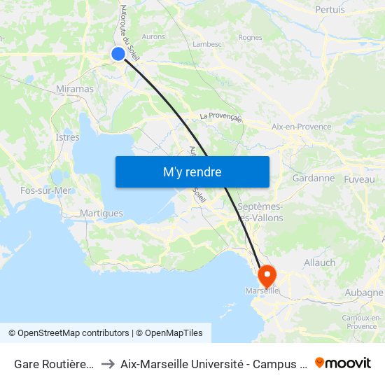 Gare Routière (P.E.M.) to Aix-Marseille Université - Campus De Saint-Charles map