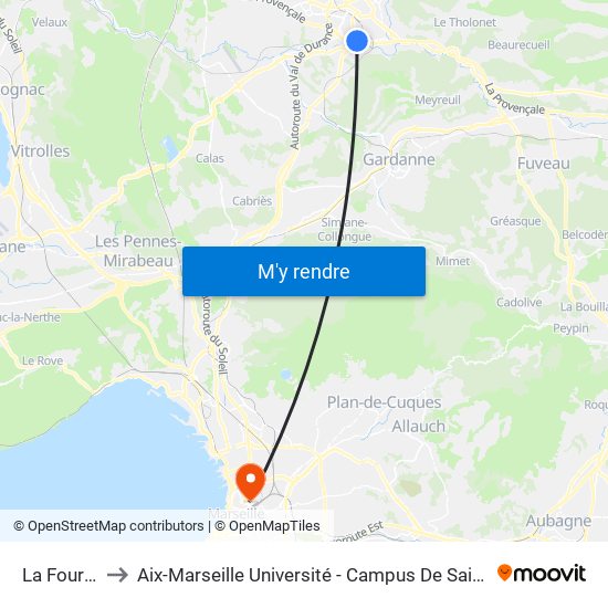 La Fourane to Aix-Marseille Université - Campus De Saint-Charles map