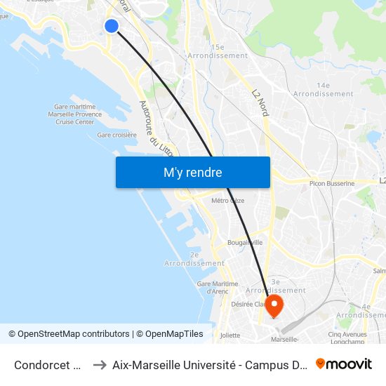 Condorcet Picaron to Aix-Marseille Université - Campus De Saint-Charles map