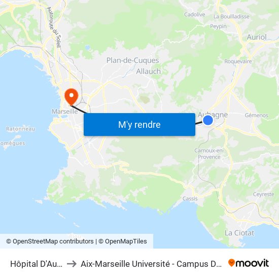 Hôpital D'Aubagne to Aix-Marseille Université - Campus De Saint-Charles map