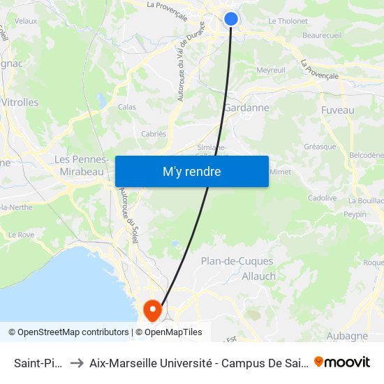 Saint-Pierre to Aix-Marseille Université - Campus De Saint-Charles map