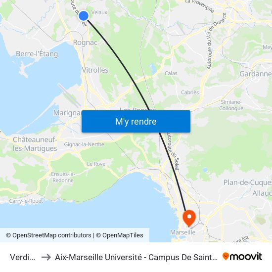 Verdière to Aix-Marseille Université - Campus De Saint-Charles map