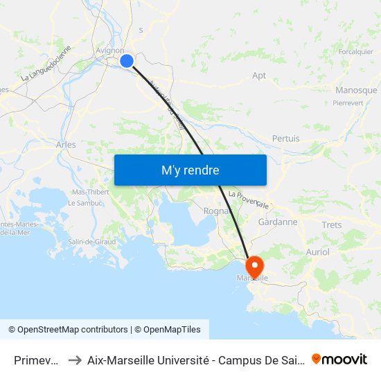 Primevères to Aix-Marseille Université - Campus De Saint-Charles map