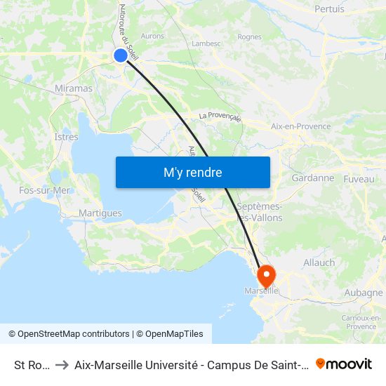 St Roch to Aix-Marseille Université - Campus De Saint-Charles map