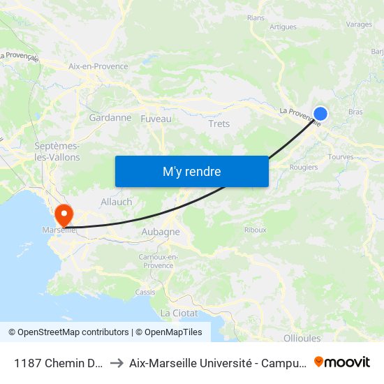 1187 Chemin De L'Auvière to Aix-Marseille Université - Campus De Saint-Charles map