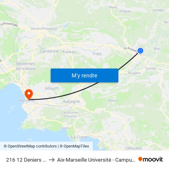 216 12 Deniers Et Auvière to Aix-Marseille Université - Campus De Saint-Charles map