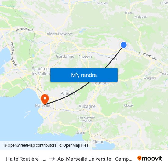 Halte Routière - Pourrières to Aix-Marseille Université - Campus De Saint-Charles map