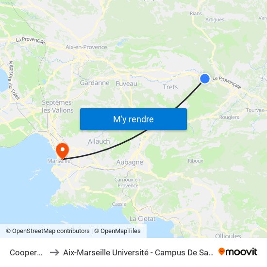 Cooperative to Aix-Marseille Université - Campus De Saint-Charles map