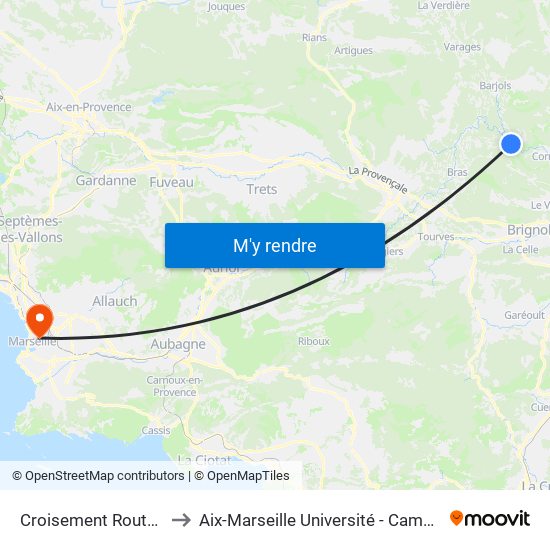 Croisement Route De Correns to Aix-Marseille Université - Campus De Saint-Charles map