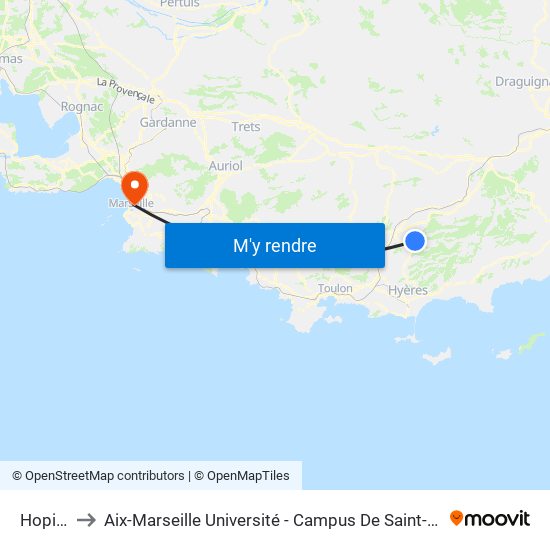 Hopital to Aix-Marseille Université - Campus De Saint-Charles map