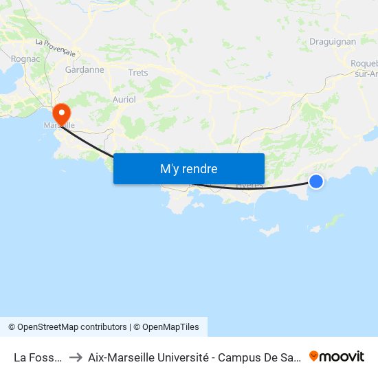 La Fossette to Aix-Marseille Université - Campus De Saint-Charles map