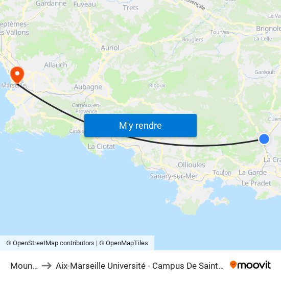 Mounier to Aix-Marseille Université - Campus De Saint-Charles map
