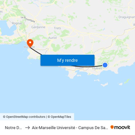 Notre Dame to Aix-Marseille Université - Campus De Saint-Charles map
