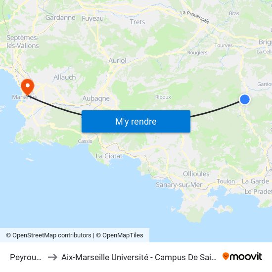 Peyrougier to Aix-Marseille Université - Campus De Saint-Charles map