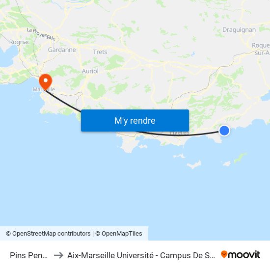 Pins Penches to Aix-Marseille Université - Campus De Saint-Charles map