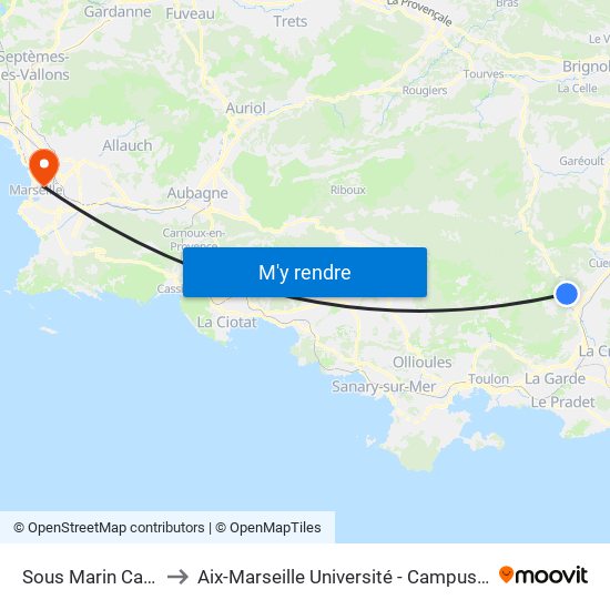 Sous Marin Casabianca to Aix-Marseille Université - Campus De Saint-Charles map