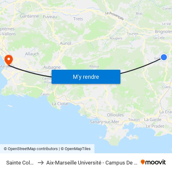 Sainte Colombe to Aix-Marseille Université - Campus De Saint-Charles map