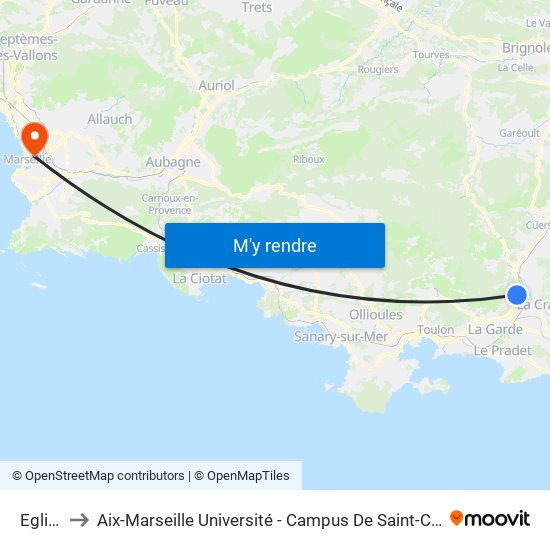 Eglise to Aix-Marseille Université - Campus De Saint-Charles map