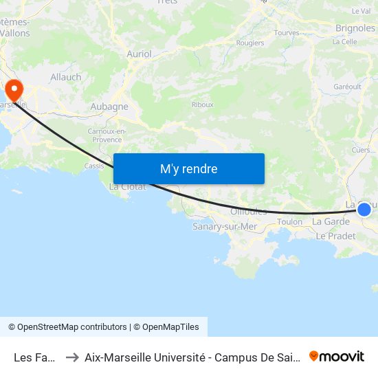Les Faurys to Aix-Marseille Université - Campus De Saint-Charles map