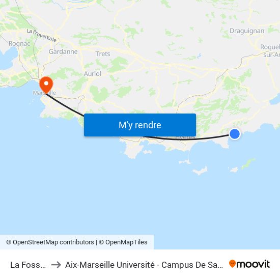 La Fossette to Aix-Marseille Université - Campus De Saint-Charles map