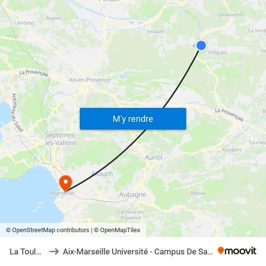 La Toulonne to Aix-Marseille Université - Campus De Saint-Charles map