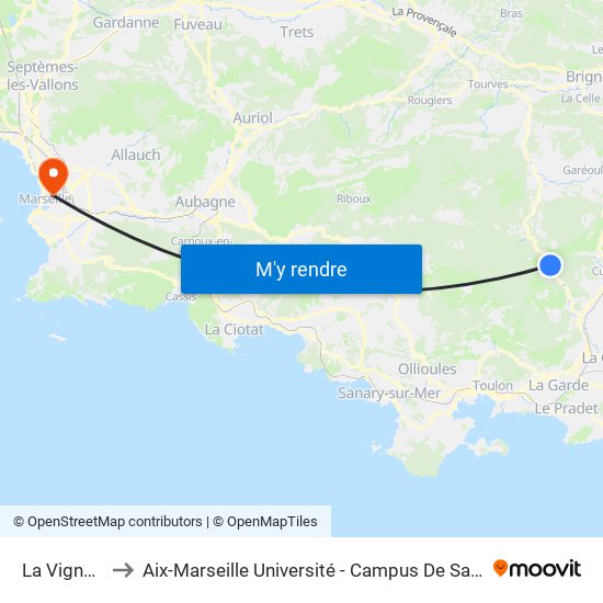La Vignasse to Aix-Marseille Université - Campus De Saint-Charles map