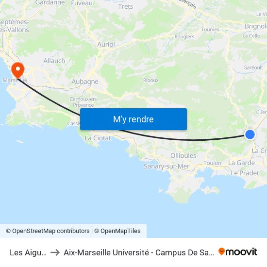 Les Aiguiers to Aix-Marseille Université - Campus De Saint-Charles map