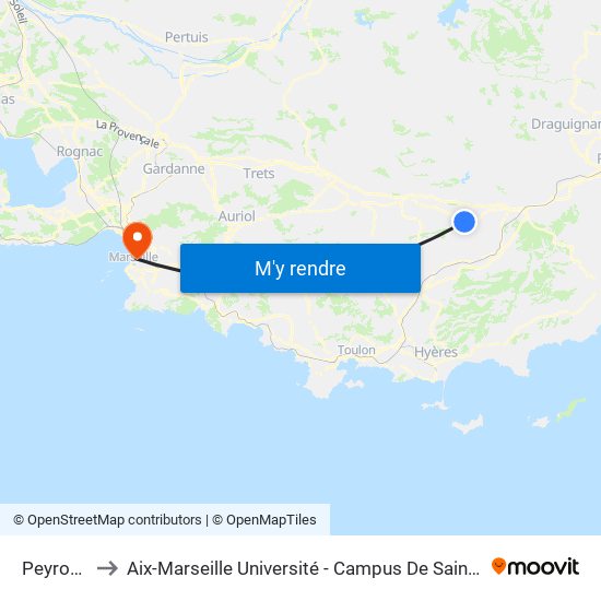 Peyrouas to Aix-Marseille Université - Campus De Saint-Charles map