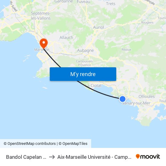 Bandol Capelan / Provence to Aix-Marseille Université - Campus De Saint-Charles map