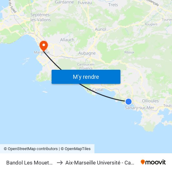 Bandol Les Mouettes Hirondelles to Aix-Marseille Université - Campus De Saint-Charles map
