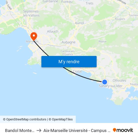 Bandol Montee Voisin to Aix-Marseille Université - Campus De Saint-Charles map