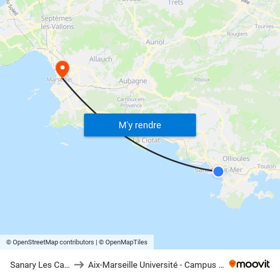 Sanary Les Cardalines to Aix-Marseille Université - Campus De Saint-Charles map