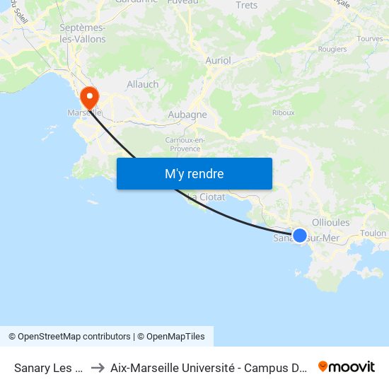 Sanary Les Galets to Aix-Marseille Université - Campus De Saint-Charles map