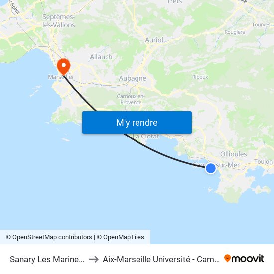 Sanary Les Marines De Portissol to Aix-Marseille Université - Campus De Saint-Charles map