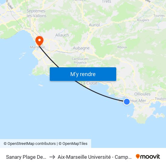 Sanary Plage De Beaucours to Aix-Marseille Université - Campus De Saint-Charles map
