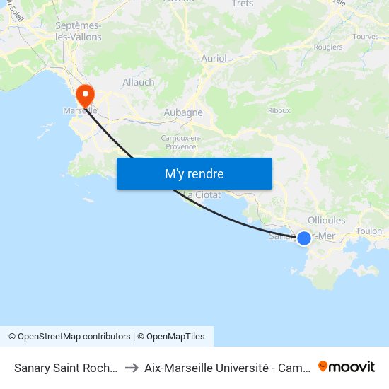 Sanary Saint Roch / Conference to Aix-Marseille Université - Campus De Saint-Charles map