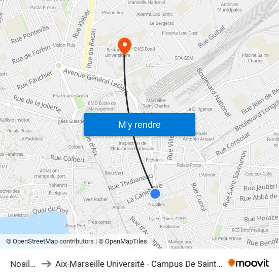 Noailles to Aix-Marseille Université - Campus De Saint-Charles map