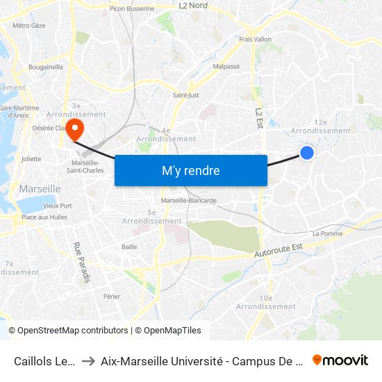 Caillols Le Clos to Aix-Marseille Université - Campus De Saint-Charles map