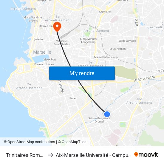 Trinitaires Romain Rolland to Aix-Marseille Université - Campus De Saint-Charles map