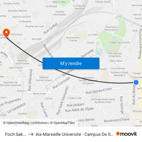 Foch Sakakini to Aix-Marseille Université - Campus De Saint-Charles map