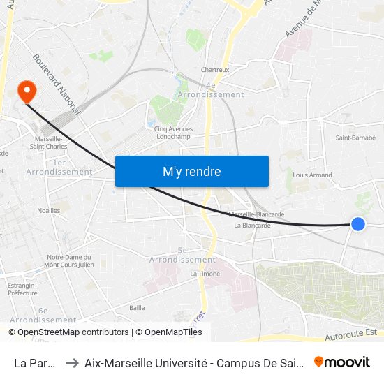 La Parette to Aix-Marseille Université - Campus De Saint-Charles map