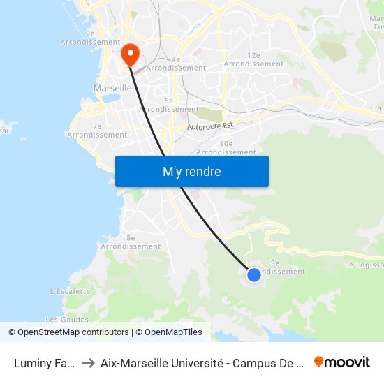 Luminy Faculté to Aix-Marseille Université - Campus De Saint-Charles map