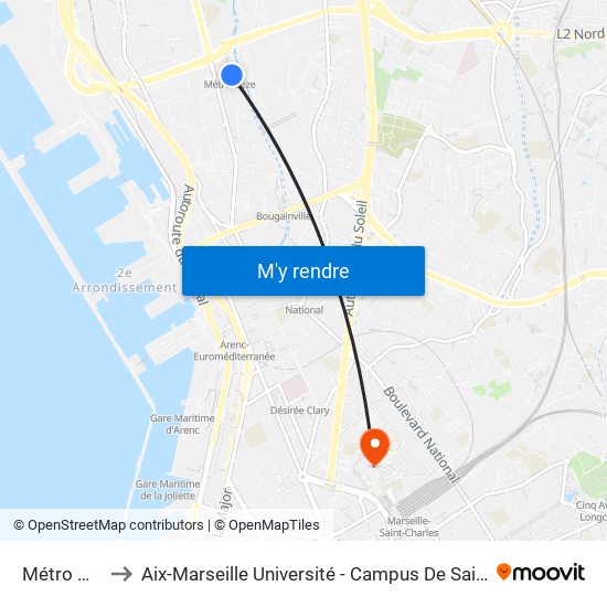 Métro Gèze to Aix-Marseille Université - Campus De Saint-Charles map