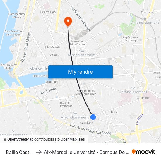 Baille Lieutaud to Aix-Marseille Université - Campus De Saint-Charles map